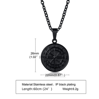 Vintage Compass Pendant Necklace | Stainless Steel Coin Necklace for Men