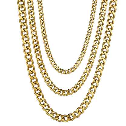 Stainless Steel Cuban Link Chain Necklace for Men | Punk Gold Black Silver