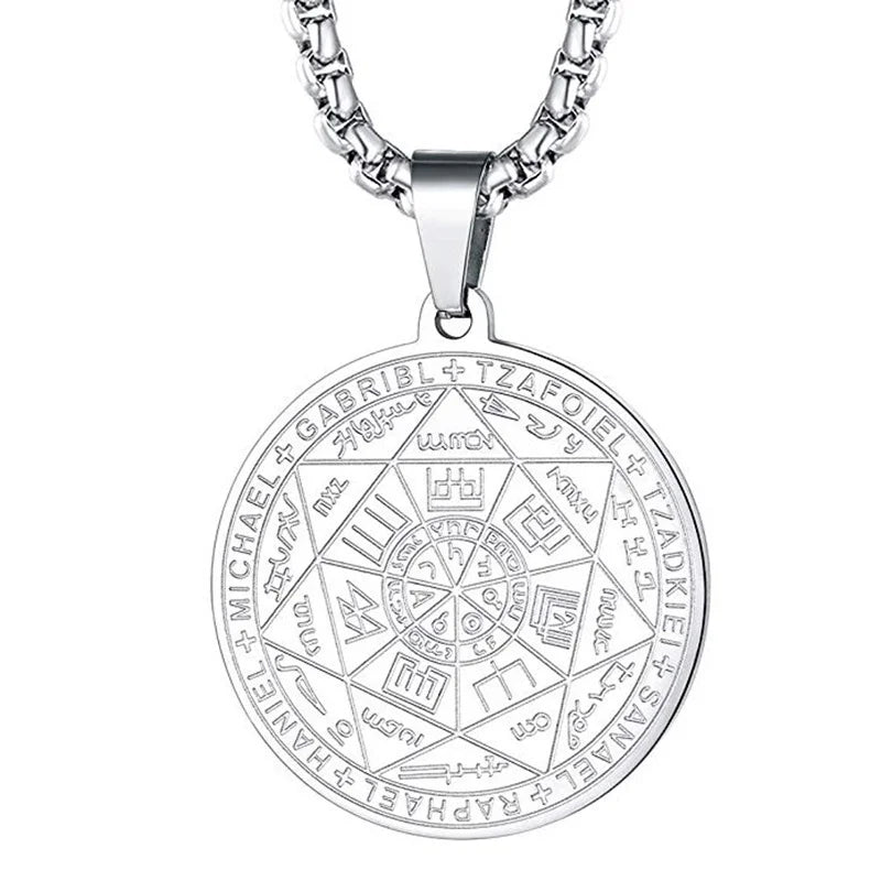 Seven Archangels Amulet Stainless Steel Necklace | Seal of Solomon Talisman Pendant