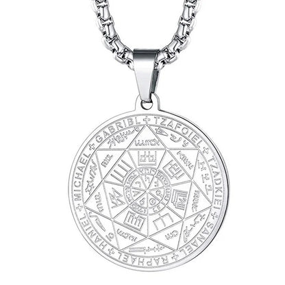 Seven Archangels Amulet Stainless Steel Necklace | Seal of Solomon Talisman Pendant