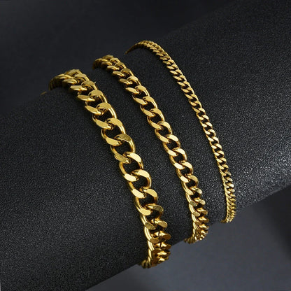 Stainless Steel Cuban Link Chain Necklace for Men | Punk Gold Black Silver