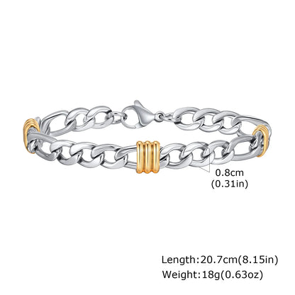 Vnox Men's Stainless Steel Rope Chain Bracelet with Tube Charms | Trendy Cuban Link Wristband
