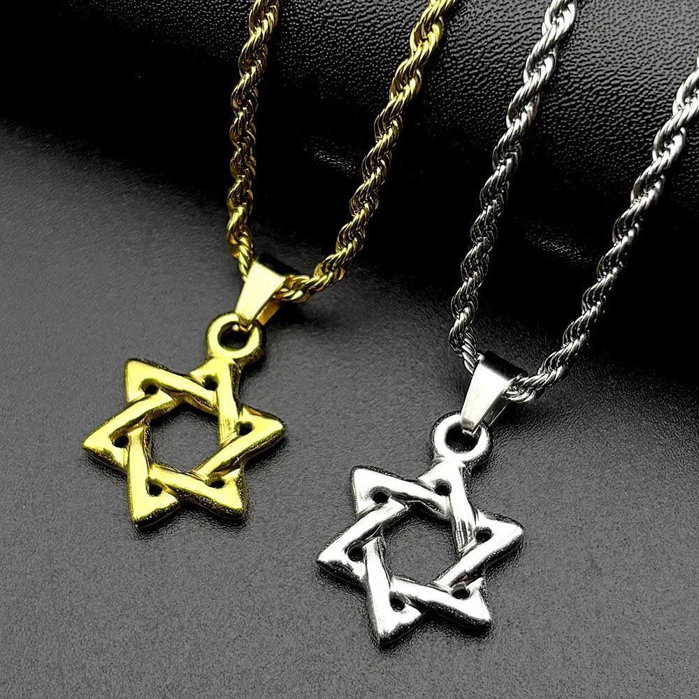 Magen David Star Necklace | Stainless Steel Gold Pendant Jewelry for Men and Women