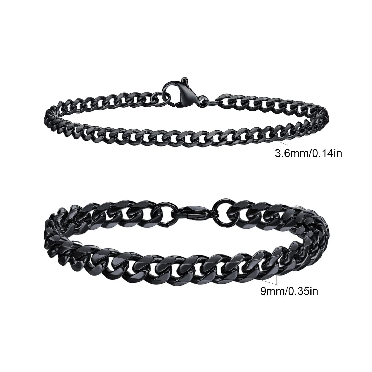 Men's Stainless Steel Chain Bracelets Set | 2pcs Silver Gold Black Twist Rope & Cuban Link