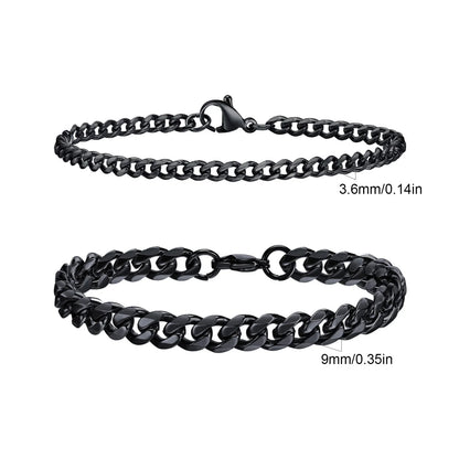Men's Stainless Steel Chain Bracelets Set | 2pcs Silver Gold Black Twist Rope & Cuban Link