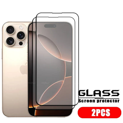 4pcs For iPhone 16 Pro Max Glass iPhone 16 15 14 13 Pro Max Tempered Glass Full Cover Glue 9H Screen Protector iPhone 16 Pro Max