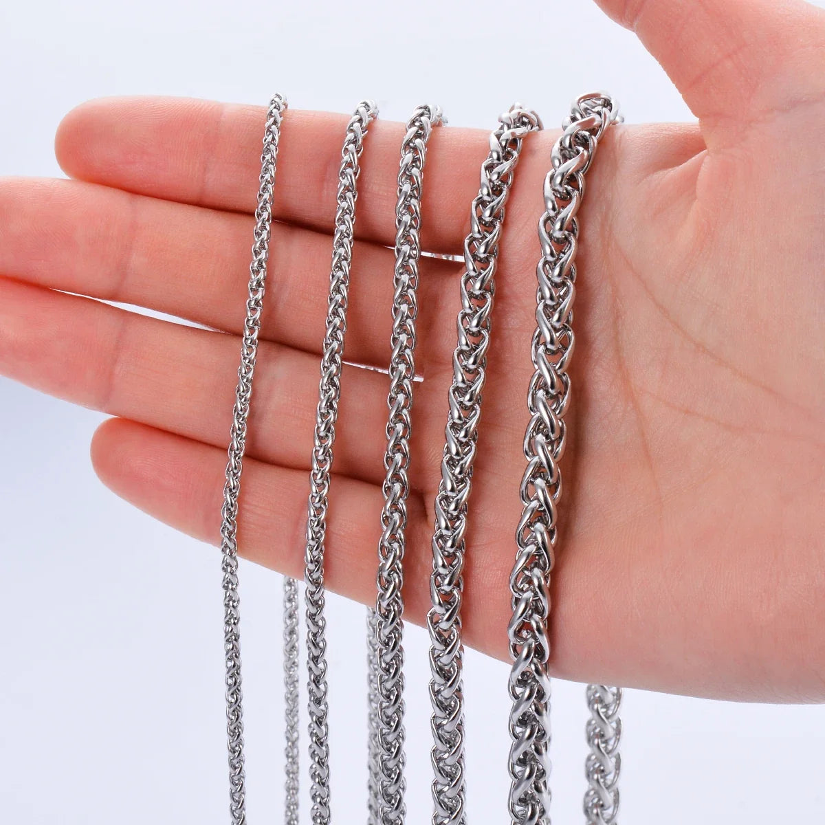 Stainless Steel Keel Link Chain Necklace | Braided Wheat Chain for Men