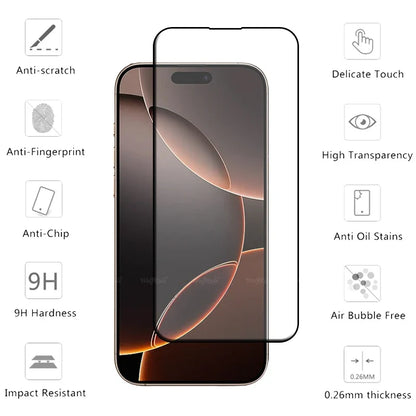 4pcs For iPhone 16 Pro Max Glass iPhone 16 15 14 13 Pro Max Tempered Glass Full Cover Glue 9H Screen Protector iPhone 16 Pro Max