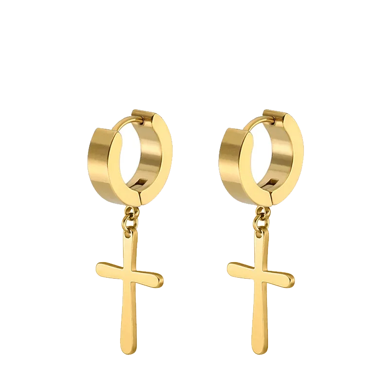 2pc Stainless Steel Cross Earrings Set | Gothic Punk Huggies for Men