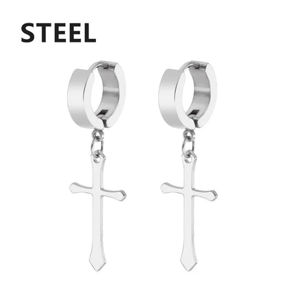 2pc Stainless Steel Cross Earrings Set | Gothic Punk Huggies for Men