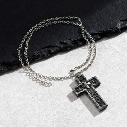Punk Cross Pendant Necklace for Men | 3D Vintage Openable Metal Pendant