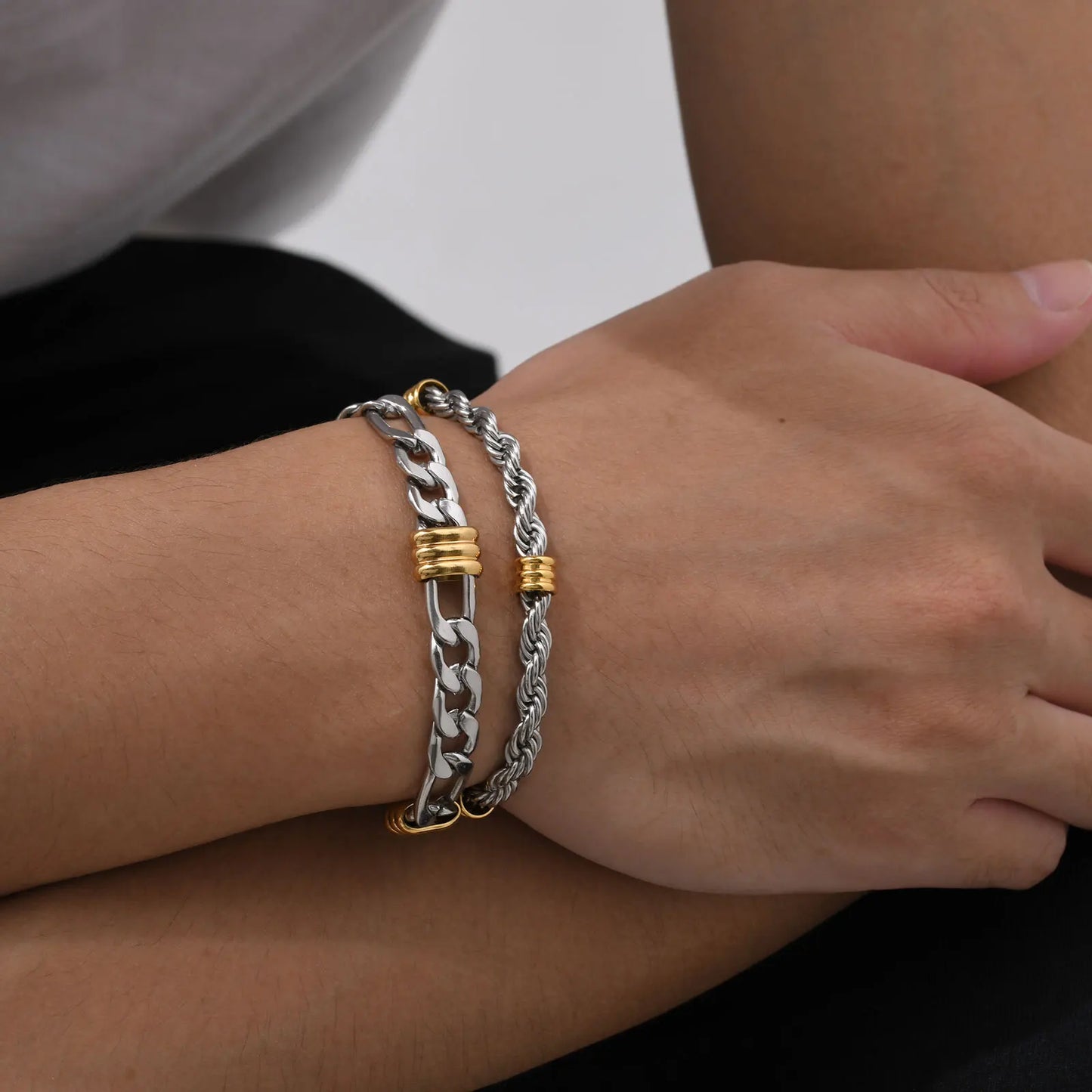 Vnox Men's Stainless Steel Rope Chain Bracelet with Tube Charms | Trendy Cuban Link Wristband
