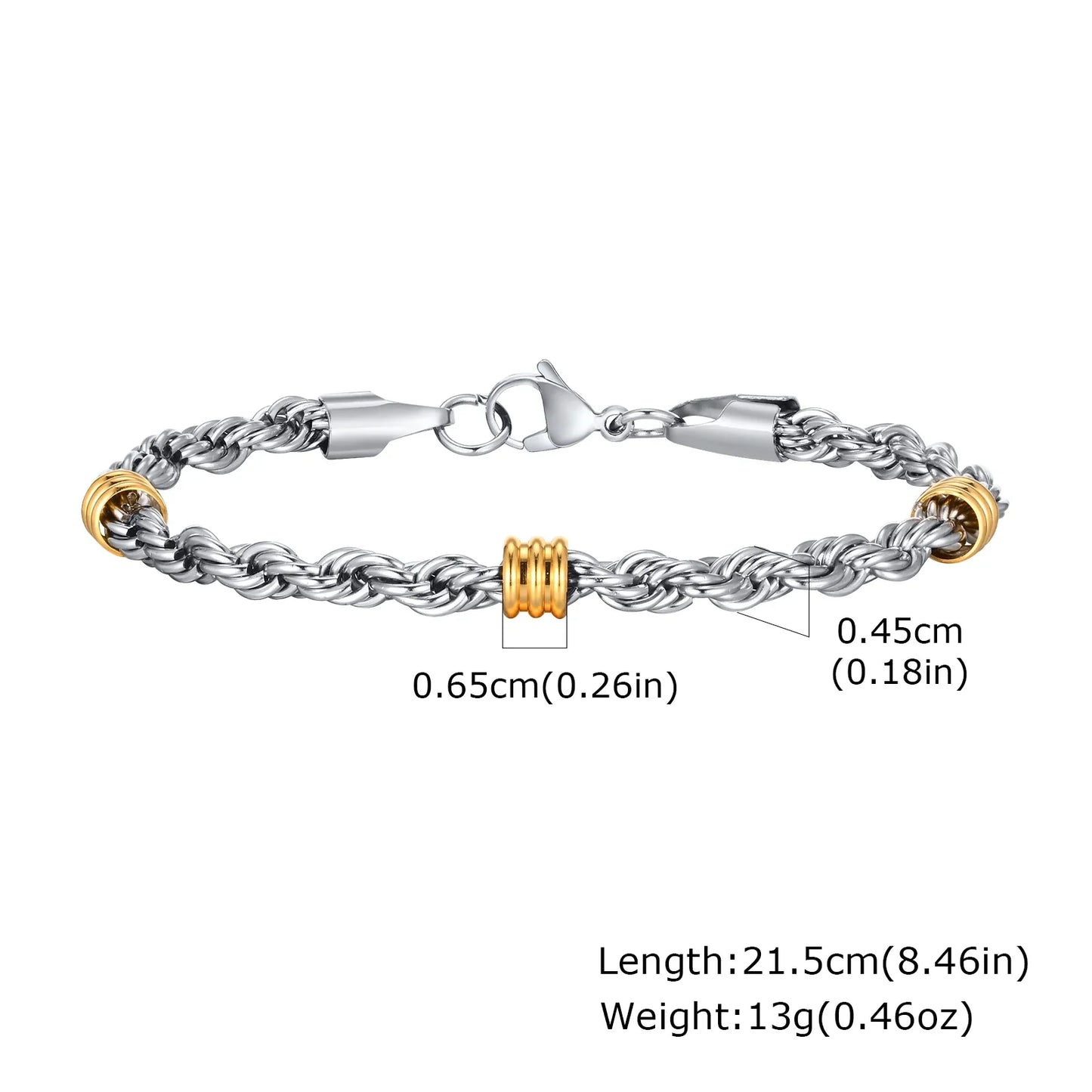 Vnox Men's Stainless Steel Rope Chain Bracelet with Tube Charms | Trendy Cuban Link Wristband