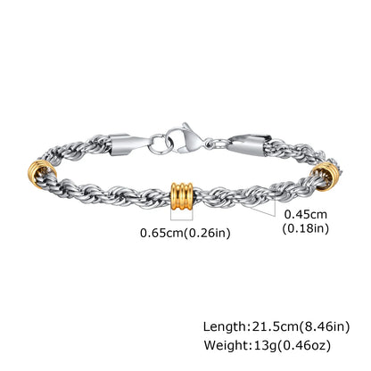 Vnox Men's Stainless Steel Rope Chain Bracelet with Tube Charms | Trendy Cuban Link Wristband