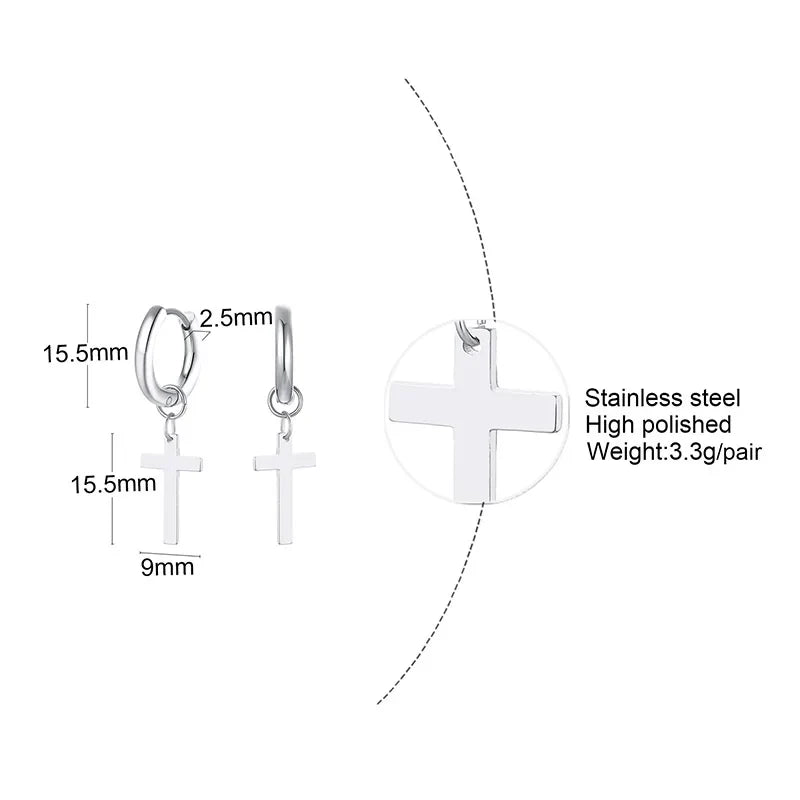 Stainless Steel Cross Earrings for Men | Durable Stud Earrings with Christian Cross Charm