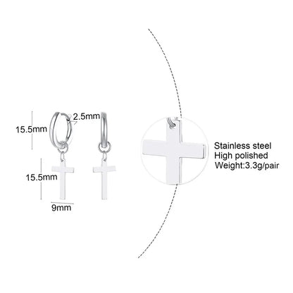 Stainless Steel Cross Earrings for Men | Durable Stud Earrings with Christian Cross Charm