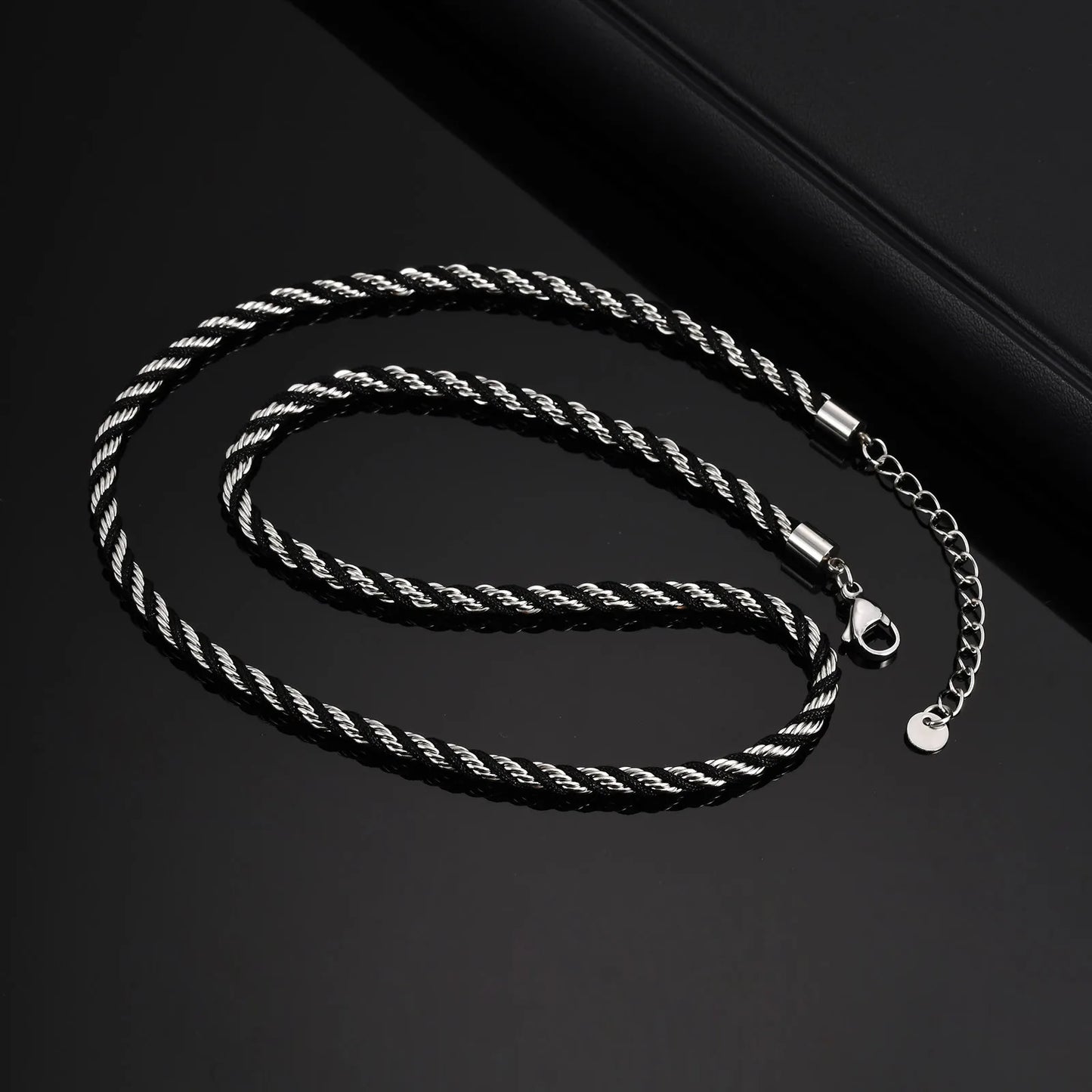 Men's Twisted Chain Necklace | Black Silver Stainless Steel Rope Link