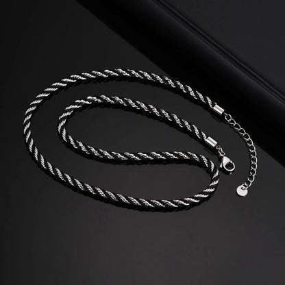 Men's Twisted Chain Necklace | Black Silver Stainless Steel Rope Link