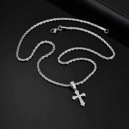 Stainless Steel Cross Pendant Necklace for Men | Retro Religious Faith Jewelry Gift