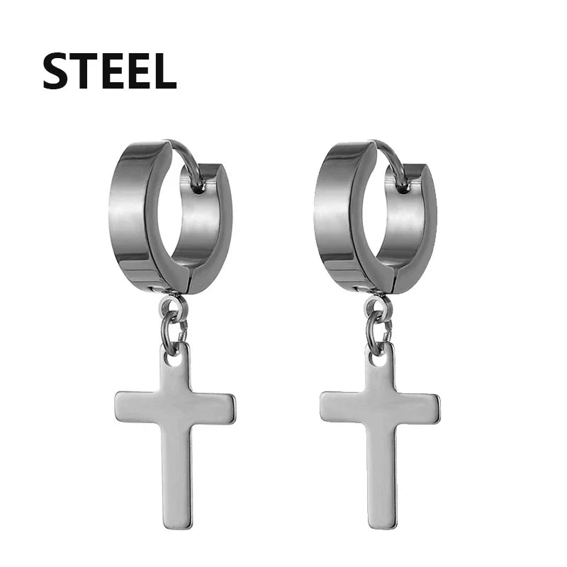 2pc Stainless Steel Cross Earrings Set | Gothic Punk Huggies for Men