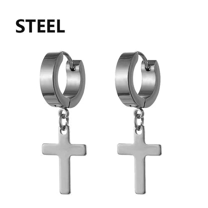 2pc Stainless Steel Cross Earrings Set | Gothic Punk Huggies for Men