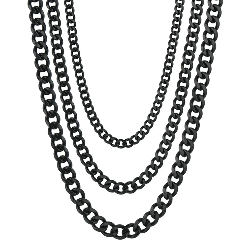 Stainless Steel Cuban Link Chain Necklace for Men | Punk Gold Black Silver