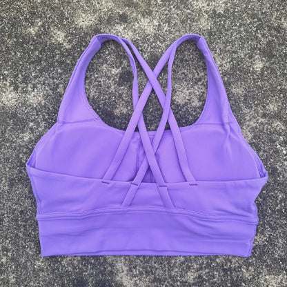 Solid Color Women Cross  Fitness sport Bra soft high strength Tight Top Comprehensive Training Gym Yoga Underwear With Chest Pad