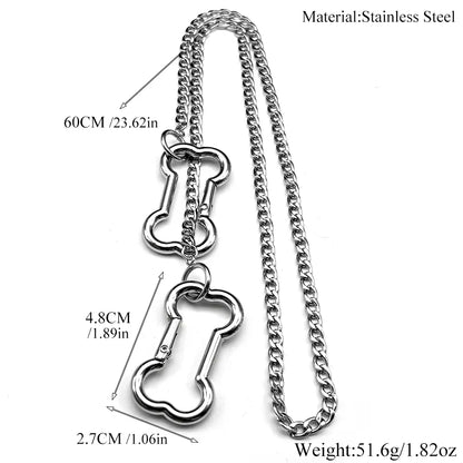 Punk Dog Bone Pendant Necklace | Stainless Steel Silver Goth Choker