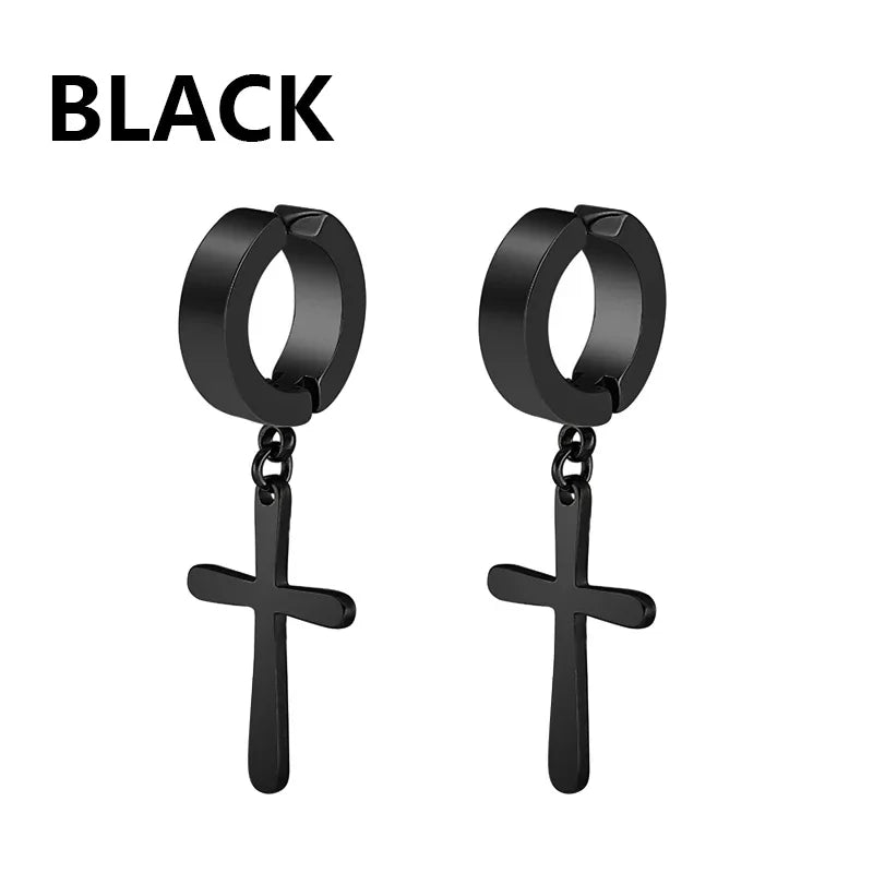 2pc Stainless Steel Cross Earrings Set | Gothic Punk Huggies for Men