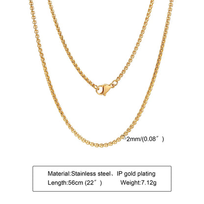Round Box Chain Necklace for Men | Stainless Steel Link Chain in Gold, Silver, or Black