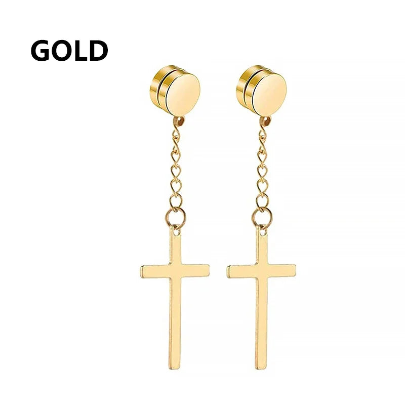 2pc Stainless Steel Cross Earrings Set | Gothic Punk Huggies for Men
