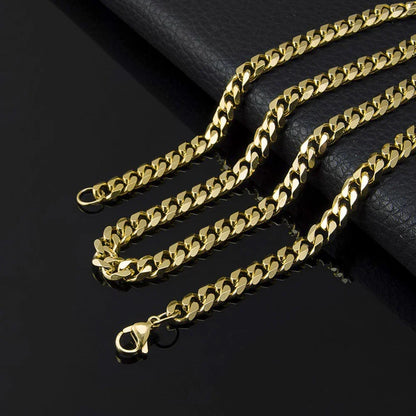 Stainless Steel Cuban Link Chain Necklace for Men | Punk Gold Black Silver