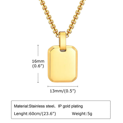 A-Z 26 Letters Stainless Steel Initials Necklace | Waterproof Square Pendant for Men
