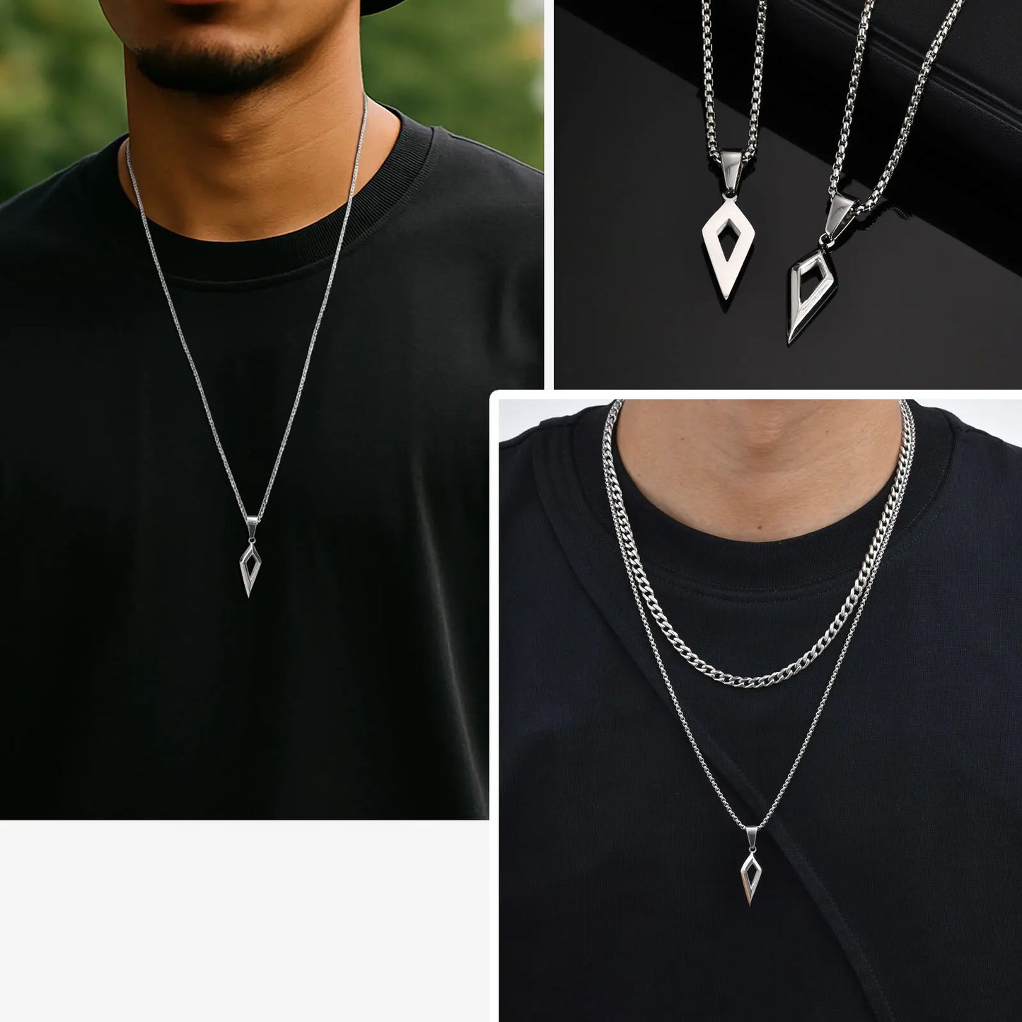 Stainless Steel Four-pointed Star Pendant Necklace | Geometric Collar Jewelry for Men