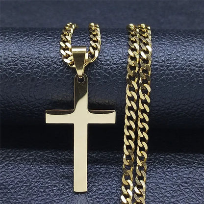 Stainless Steel Cross Pendant Necklace | Hip Hop Jesus Chain Jewelry for Men Women