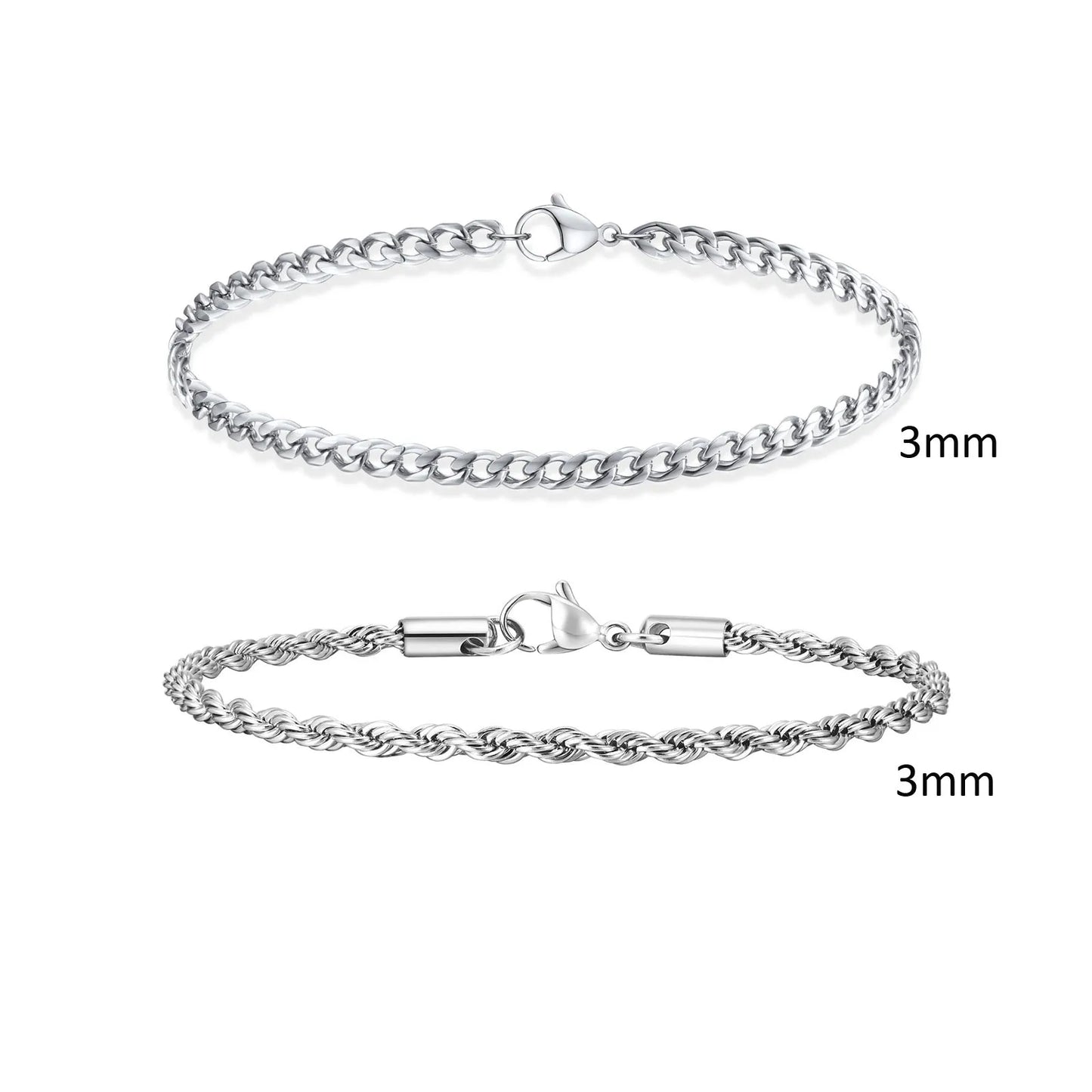 Men's Stainless Steel Chain Bracelets Set | 2pcs Silver Gold Black Twist Rope & Cuban Link