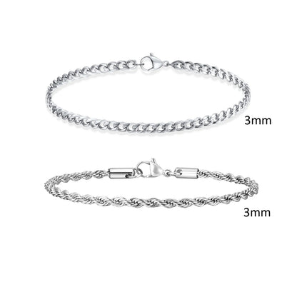 Men's Stainless Steel Chain Bracelets Set | 2pcs Silver Gold Black Twist Rope & Cuban Link