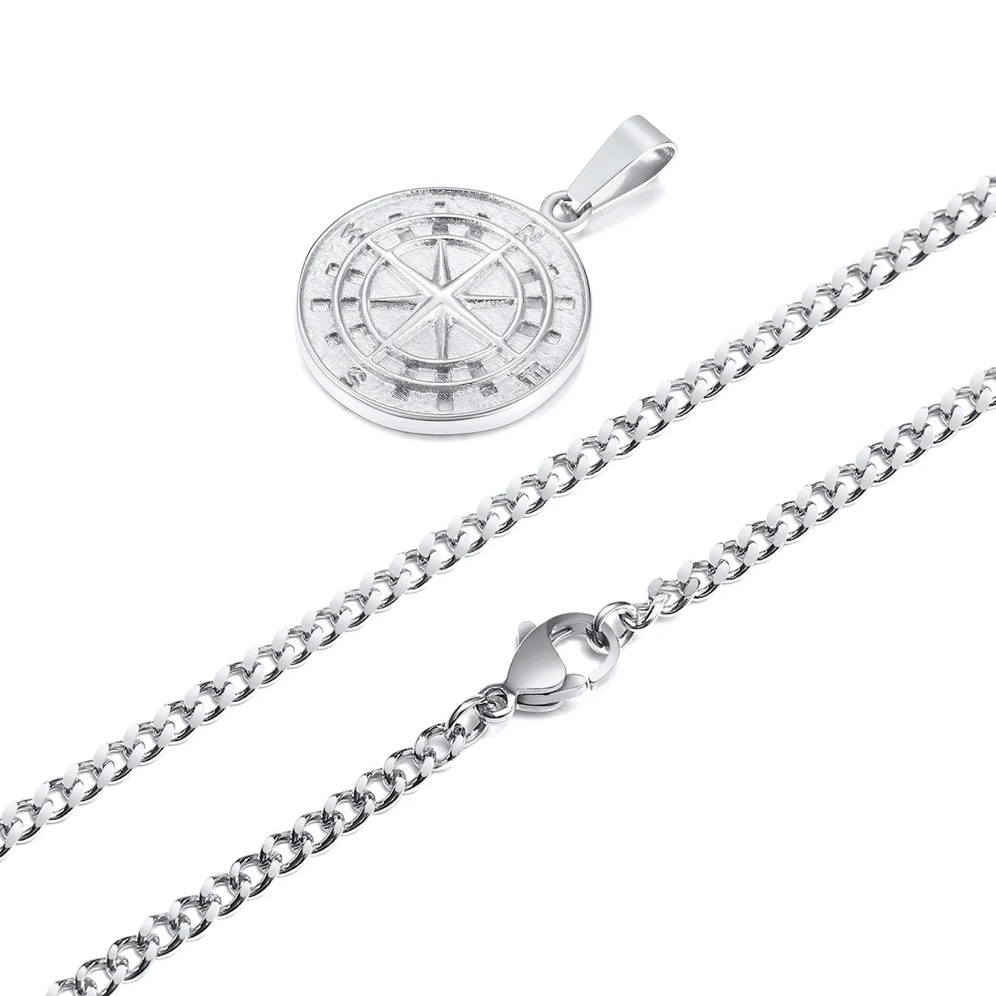 Gold Men's Compass Necklace | Vintage Viking North Star Anchor Stainless Steel Pendant