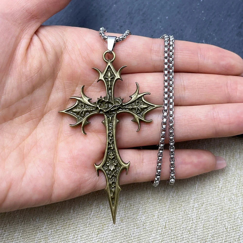 Gothic Double Sided Cross Pendant Necklace | Niche Hip Hop Punk Jewelry