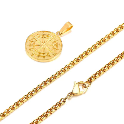 Gold Men's Compass Necklace | Vintage Viking North Star Anchor Stainless Steel Pendant