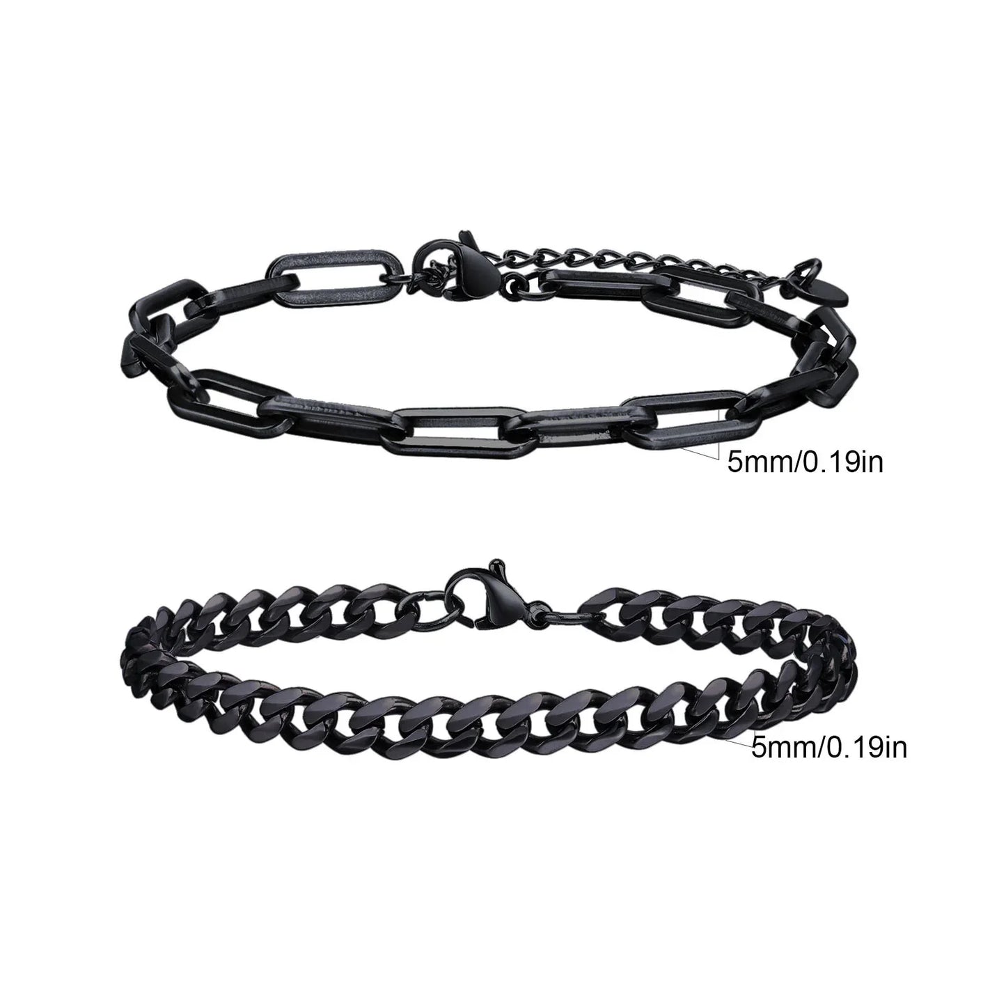 Men's Stainless Steel Chain Bracelets Set | 2pcs Silver Gold Black Twist Rope & Cuban Link