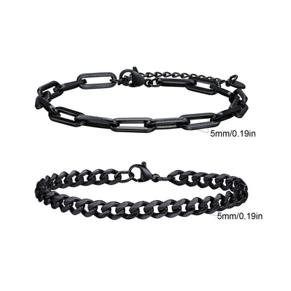 Men's Stainless Steel Chain Bracelets Set | 2pcs Silver Gold Black Twist Rope & Cuban Link