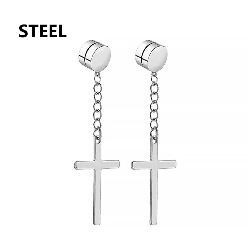 2pc Stainless Steel Cross Earrings Set | Gothic Punk Huggies for Men