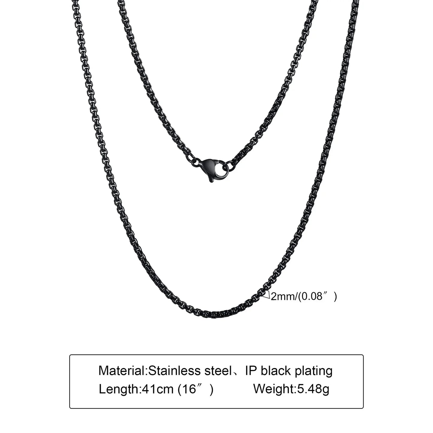 Round Box Chain Necklace for Men | Stainless Steel Link Chain in Gold, Silver, or Black