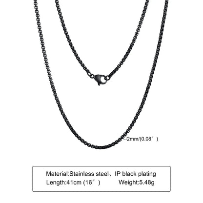 Round Box Chain Necklace for Men | Stainless Steel Link Chain in Gold, Silver, or Black