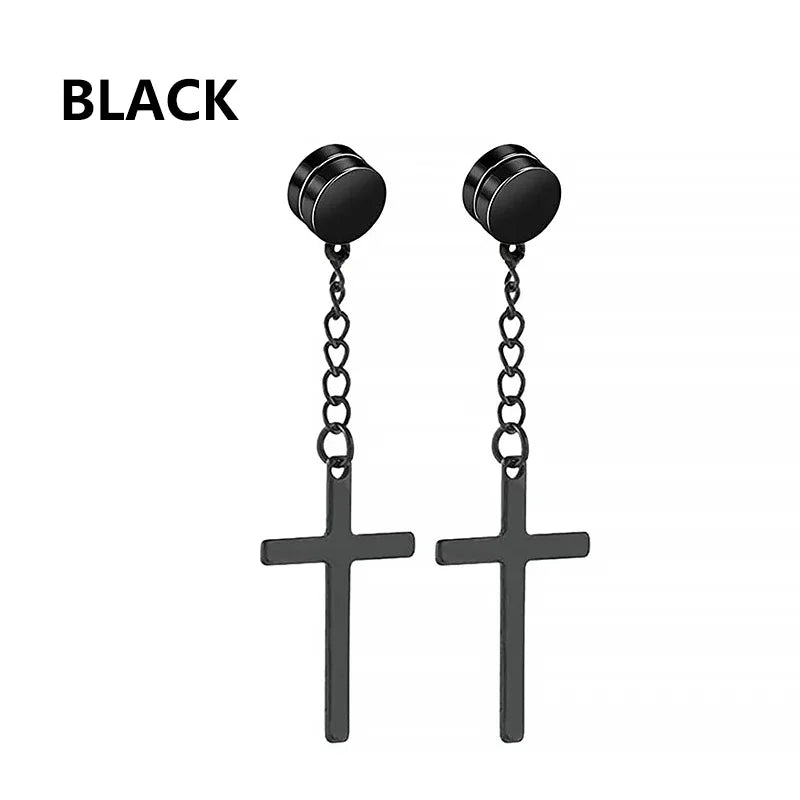 2pc Stainless Steel Cross Earrings Set | Gothic Punk Huggies for Men