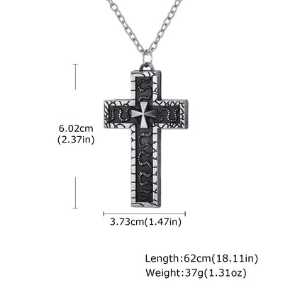 Punk Cross Pendant Necklace for Men | 3D Vintage Openable Metal Pendant