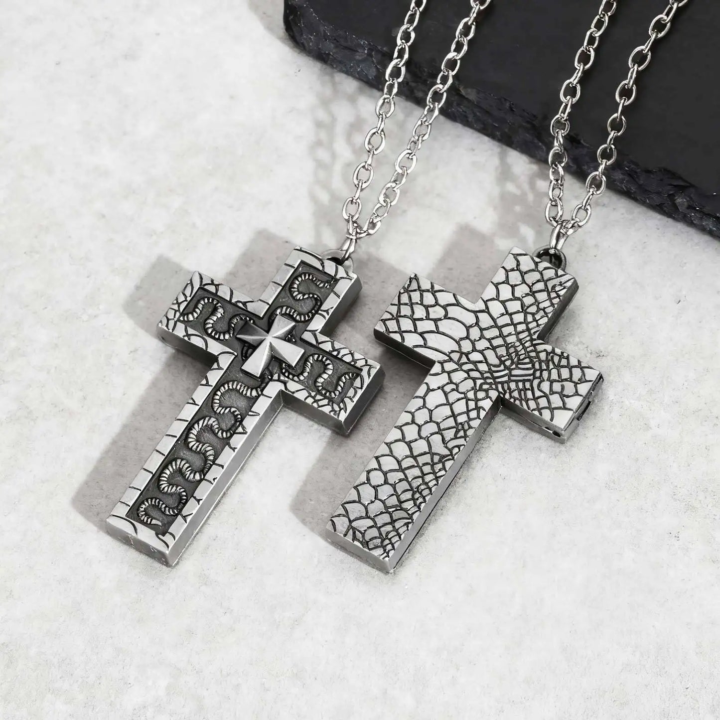Punk Cross Pendant Necklace for Men | 3D Vintage Openable Metal Pendant
