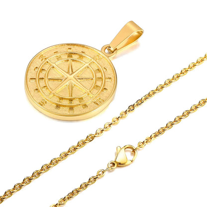 Gold Men's Compass Necklace | Vintage Viking North Star Anchor Stainless Steel Pendant