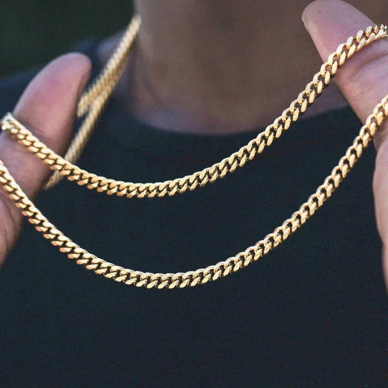 Vnox Men's Cuban Link Chain Necklace | Stainless Steel Black Gold Color Choker Jewelry